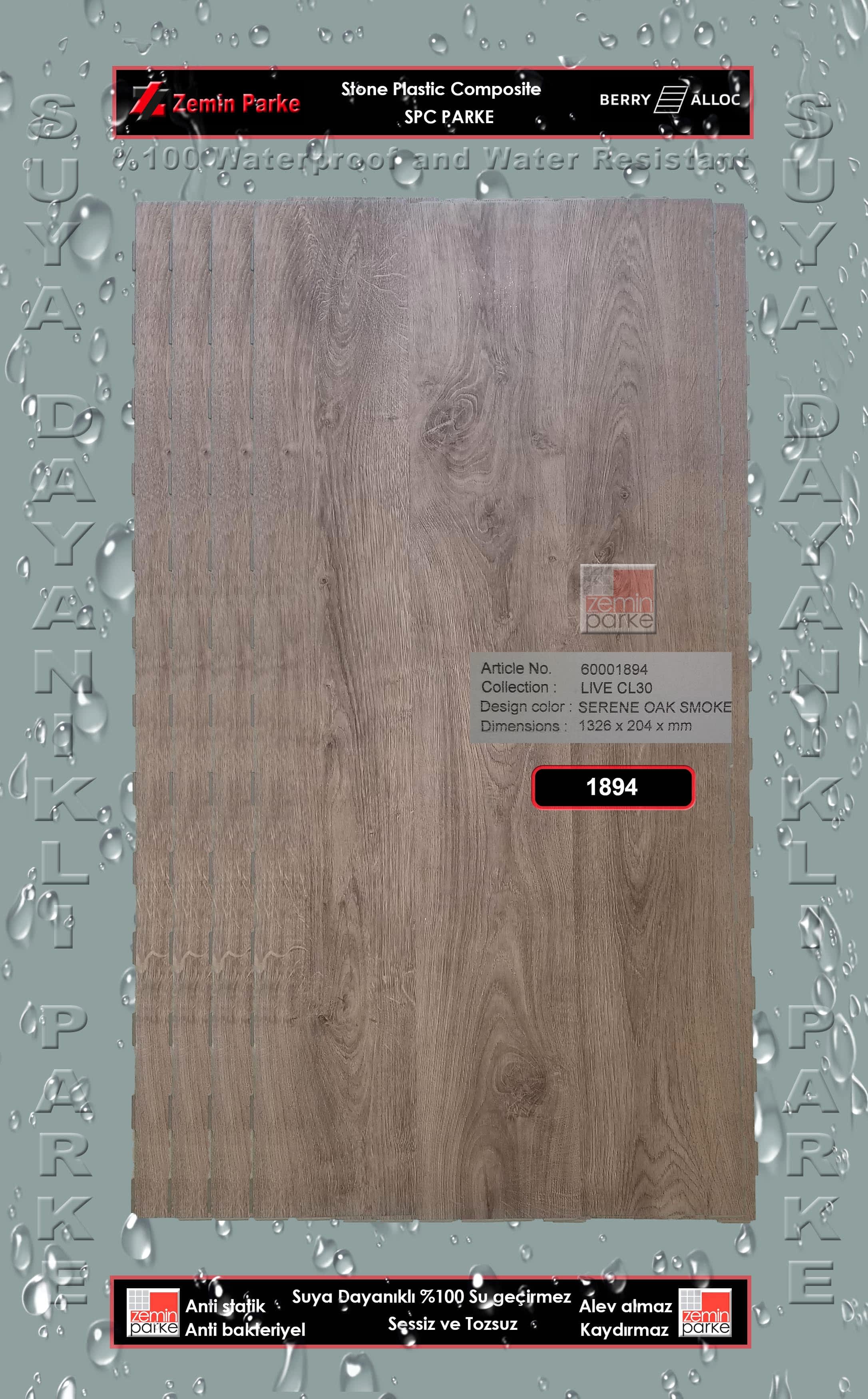 BerryAlloc Live CL30 SPC Serene Oak Smoke 1894 Suya Dayanıklı Parke